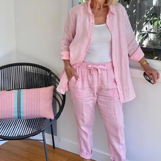 ✨🔥Women's Cotton Linen Long Sleeve Blouse and Pants Set🎁