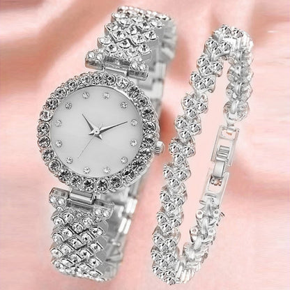 🎁Rhinestone Watch & Bracelet Set – Shiny Jewelry Combo for Women