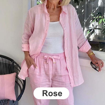 ✨🔥Women's Cotton Linen Long Sleeve Blouse and Pants Set🎁