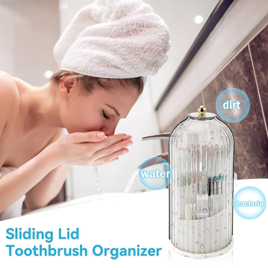 🪥 50% OFF NOW! 🏠 Sliding Lid Toothbrush Organizer – Hygienic Design, Drip-Free & Space-Saving 🚿
