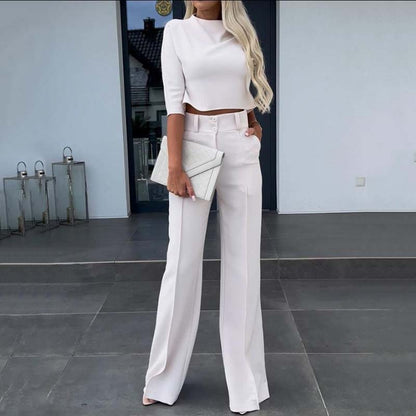 🔥Flash Sale💖Women's Elegant Crop Top & Wide-Leg Pants Set👖