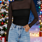 🎉Women's Sparkle Mesh Sheer Long Sleeve Ruched Top