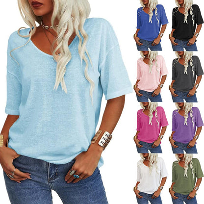 ⏳Time-Limited Special⏰Women's Solid Color V-Neck T-shirt