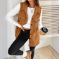 🧥 Women’s Warm Fuzzy Button-Up Vest – Cozy Collared Sleeveless Outerwear for Fall Winter