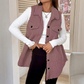 🧥 Women’s Warm Fuzzy Button-Up Vest – Cozy Collared Sleeveless Outerwear for Fall Winter