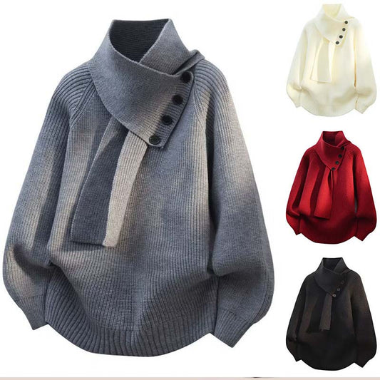 🔥50% OFF | Unisex Casual Ribbed Knit Sweater (Detachable Scarf Style) — Warm & Stylish🧶