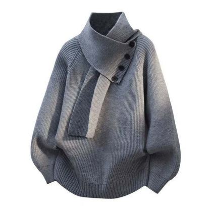 🔥50% OFF | Unisex Casual Ribbed Knit Sweater (Detachable Scarf Style) — Warm & Stylish🧶