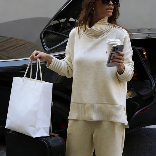 🔥New Arrivals Special Offer-High-Neck Side-Zip Sweatshirt & Pants Set