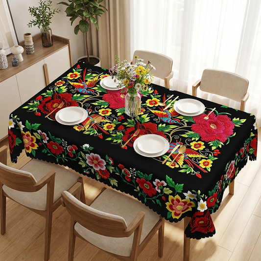🔥Hot Sale🔥Mexican Floral Tablecloth With Scalloped Edge🌸