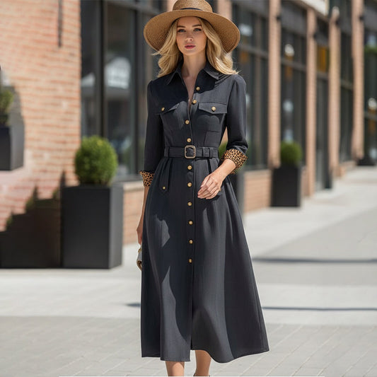 ✨👚Women's Long Sleeve Belted Shirt Dress🌸