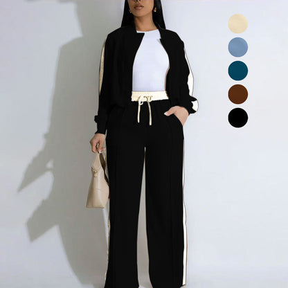 ✨🔥Women's Stand Collar Zip Jacket & Drawstring Pants Set👚