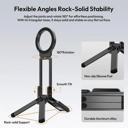 📢📢50% off!! ⏰ Magnetic Mount – 5-in-1 Mini Tripod with Dual MagSafe Magnets, Foldable Hook & Arca-Swiss Base! 📱🎥