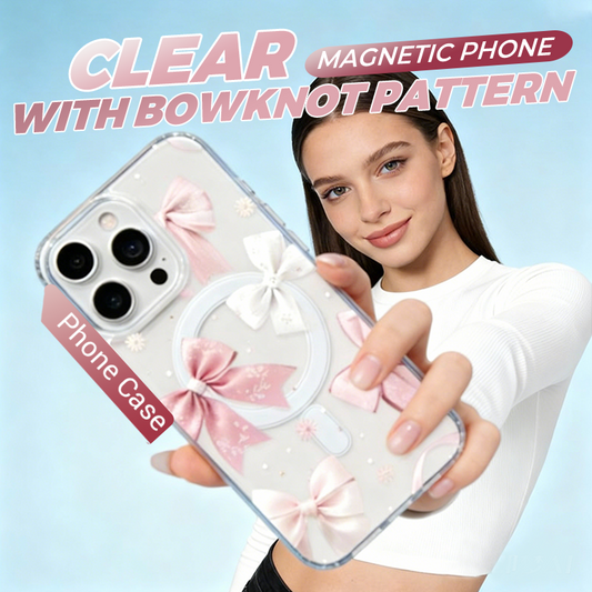 ✨🎀Clear Magnetic Phone Case with Bowknot Pattern📱