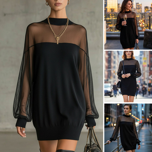 ✨🔥Sheer Mesh Mock Neck Mini Dress💓