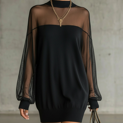 ✨🔥Sheer Mesh Mock Neck Mini Dress💓