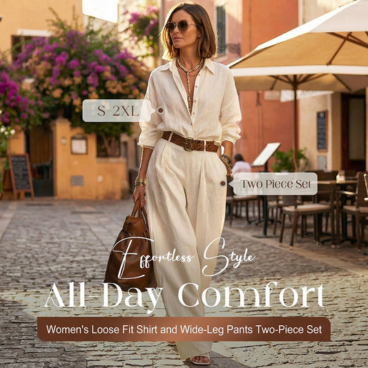 ✨🔥Women's Loose Fit Shirt & Wide-Leg Pants Two-Piece Set