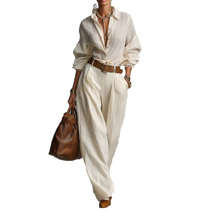 ✨🔥Women's Loose Fit Shirt & Wide-Leg Pants Two-Piece Set